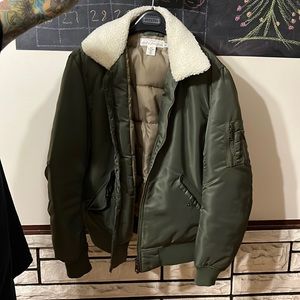 Mens Green Nylon Bomber Jacket